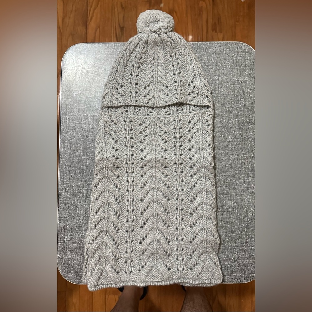 NWT Luxton Luxury Balaclava Face Warmer Hat Light Grey Wool Cashmere Warm Knit